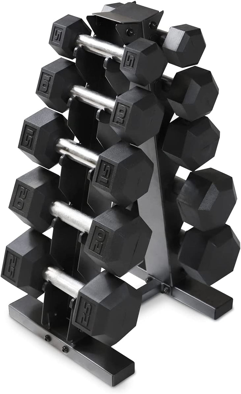 5-25Lb Rubber Coated Hex Dumbbell Set with a Frame Storage Rack Non-Slip Hex Shape for Muscle Toning, Strength Building & Weight Loss - Multiple Choices Available