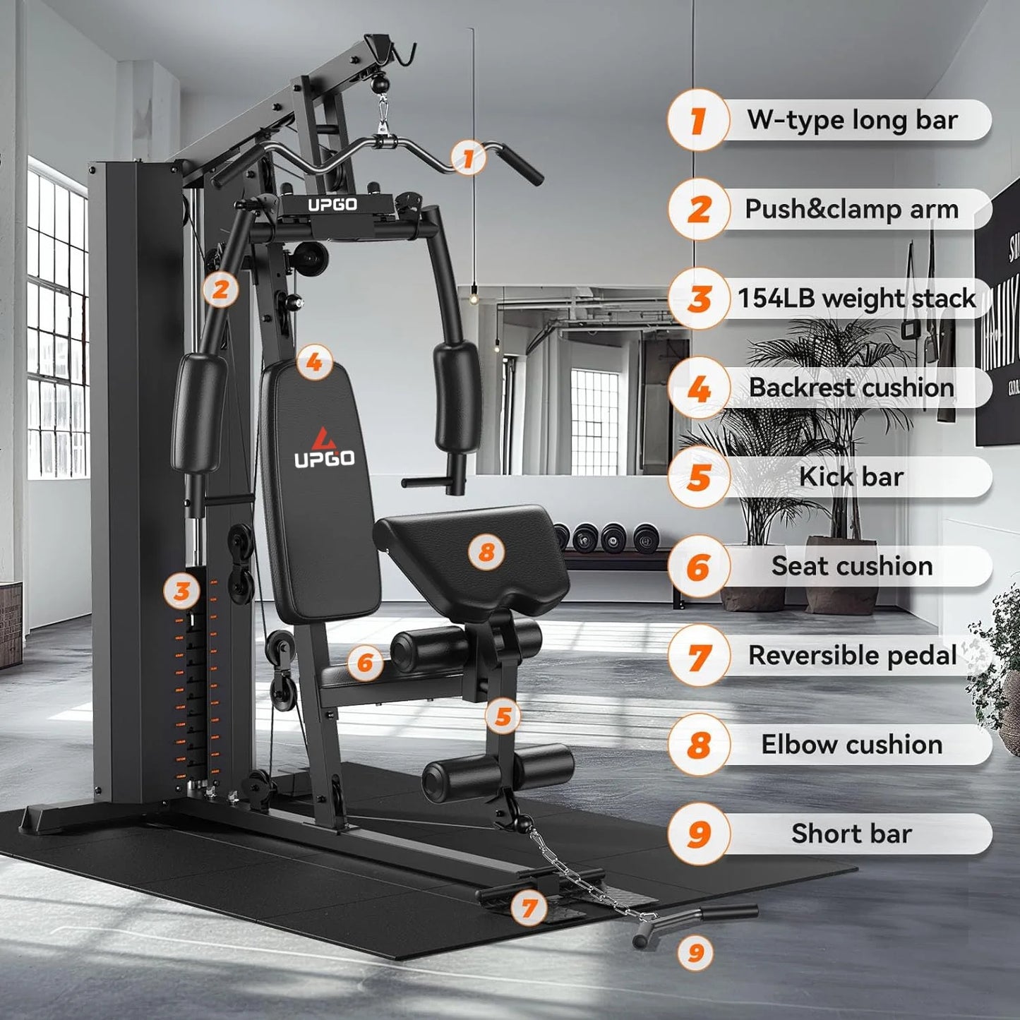 Home Gym, All-In-One Fitness Equipment, 154LBS Weight Stack, Full Body Workout Station with Pulley System