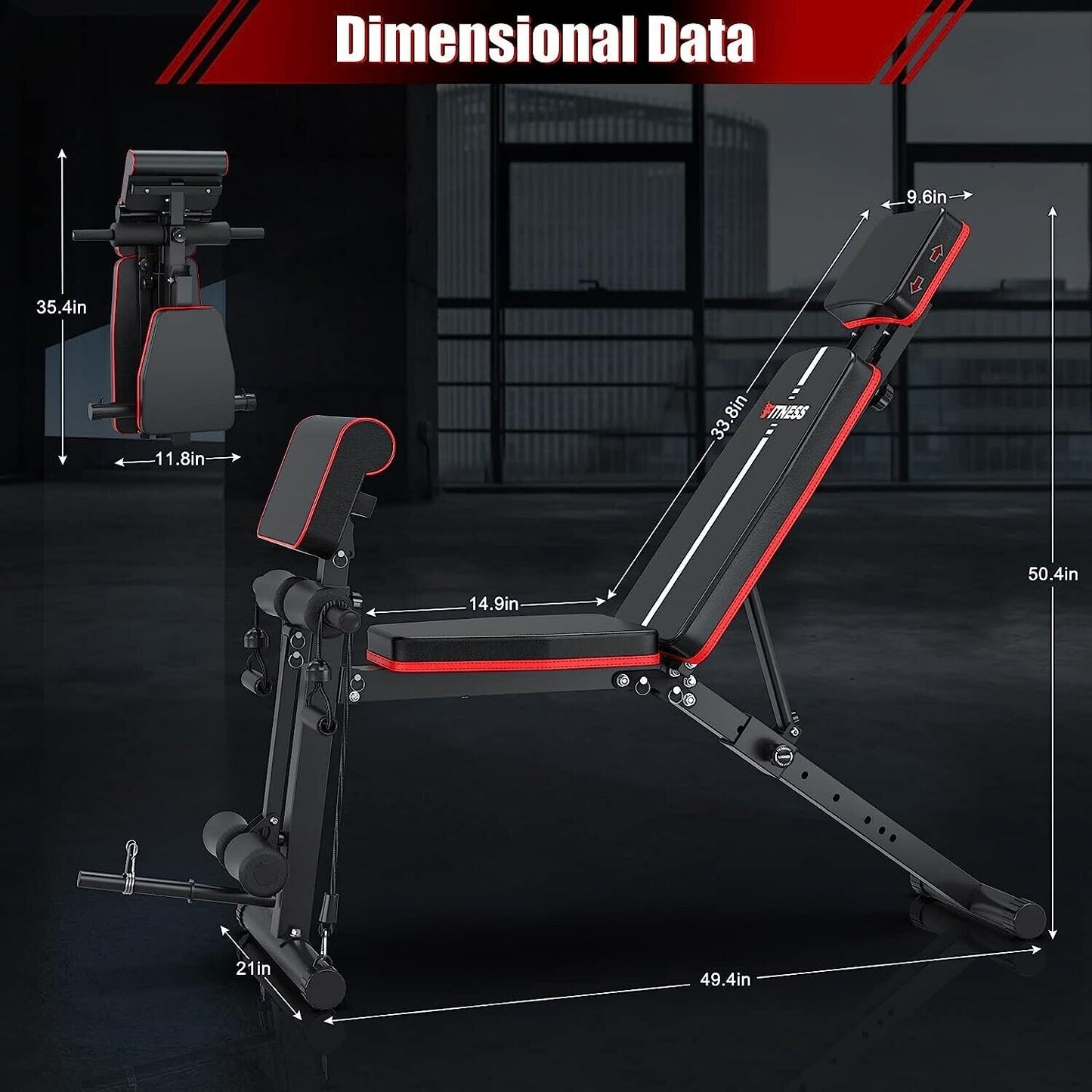 Weight Bench Adjustable Foldable Strength Training Full Body Workout Incline Gym