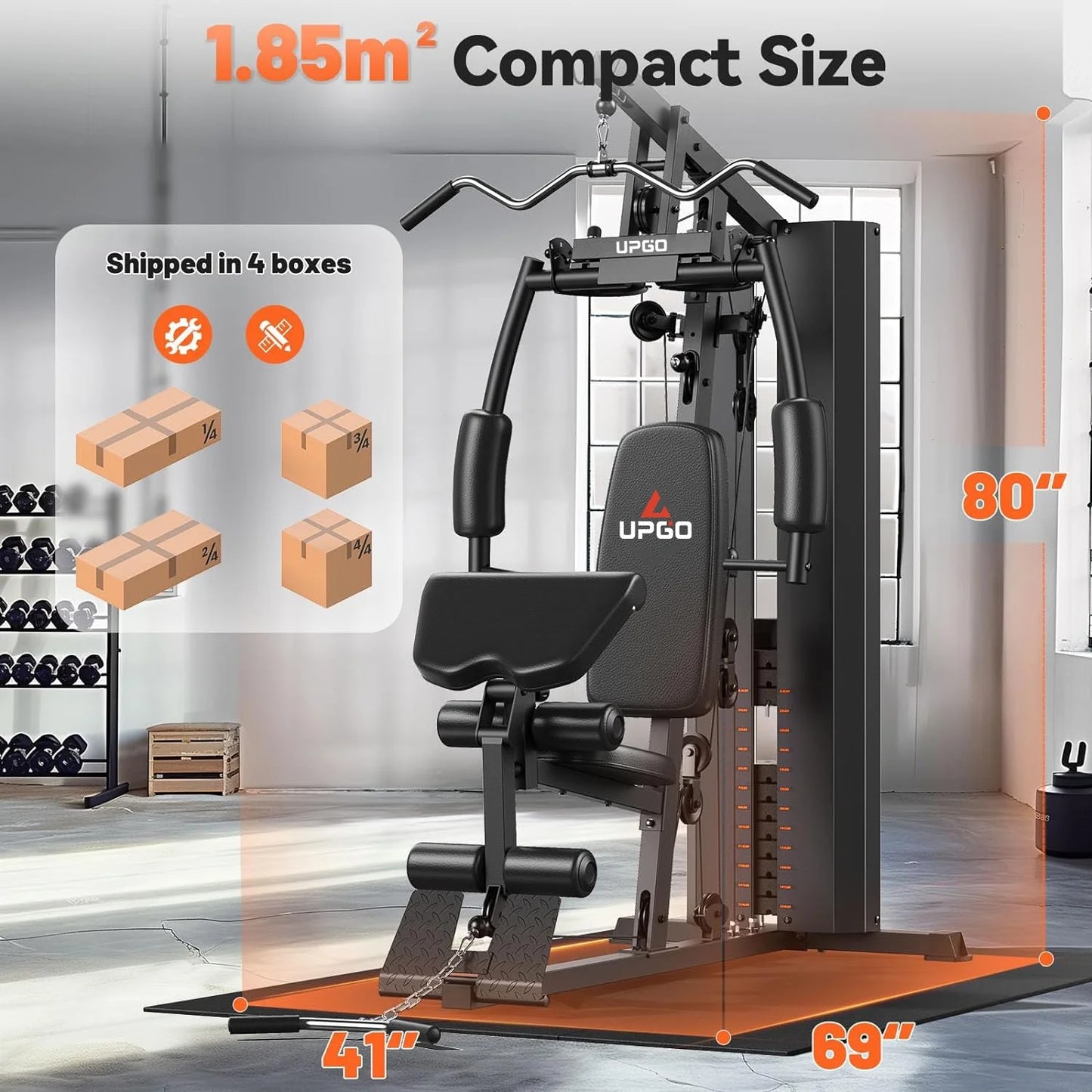 Home Gym, All-In-One Fitness Equipment, 154LBS Weight Stack, Full Body Workout Station with Pulley System