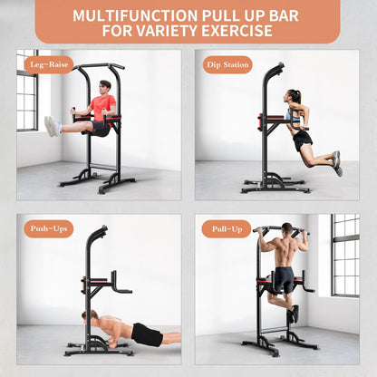 Pull up Bar Power Tower Dip Station Height Adjustable Strength Training Equipment for Fitness Home Workout Steel
