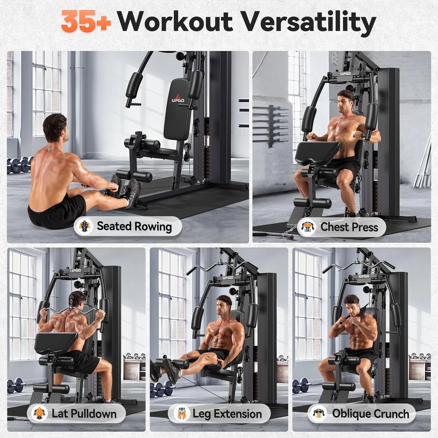 Home Gym, All-In-One Fitness Equipment, 154LBS Weight Stack, Full Body Workout Station with Pulley System