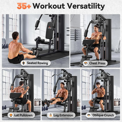 Home Gym, All-In-One Fitness Equipment, 154LBS Weight Stack, Full Body Workout Station with Pulley System
