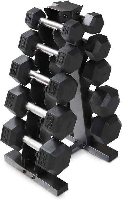 5-25Lb Rubber Coated Hex Dumbbell Set with a Frame Storage Rack Non-Slip Hex Shape for Muscle Toning, Strength Building & Weight Loss - Multiple Choices Available