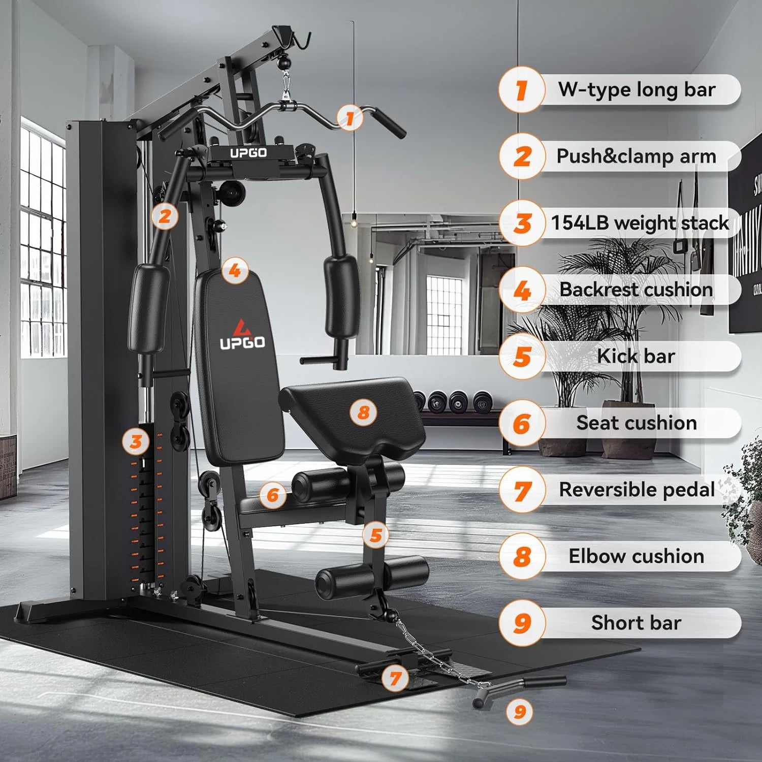 Home Gym, All-In-One Fitness Equipment, 154LBS Weight Stack, Full Body Workout Station with Pulley System