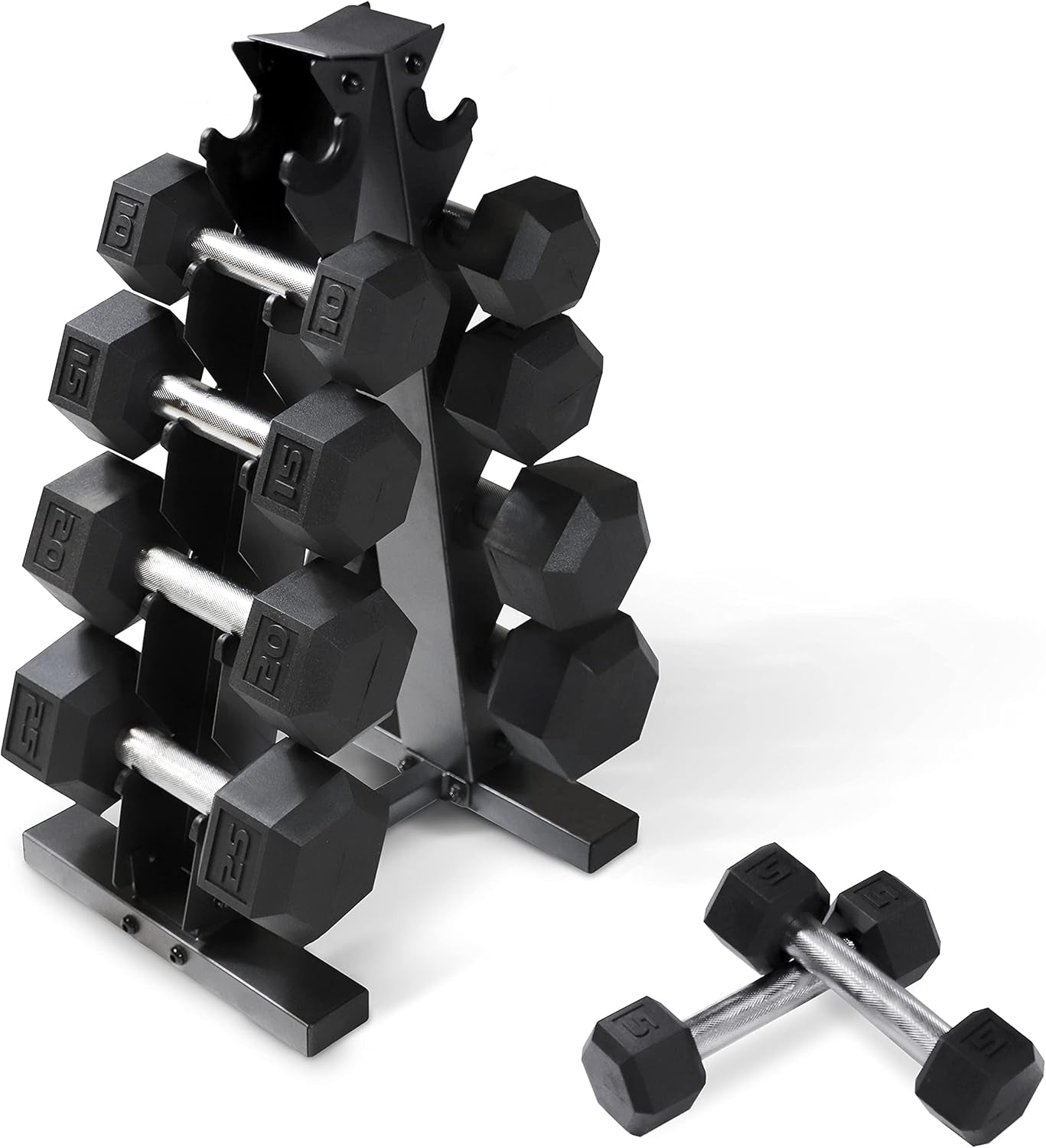 5-25Lb Rubber Coated Hex Dumbbell Set with a Frame Storage Rack Non-Slip Hex Shape for Muscle Toning, Strength Building & Weight Loss - Multiple Choices Available